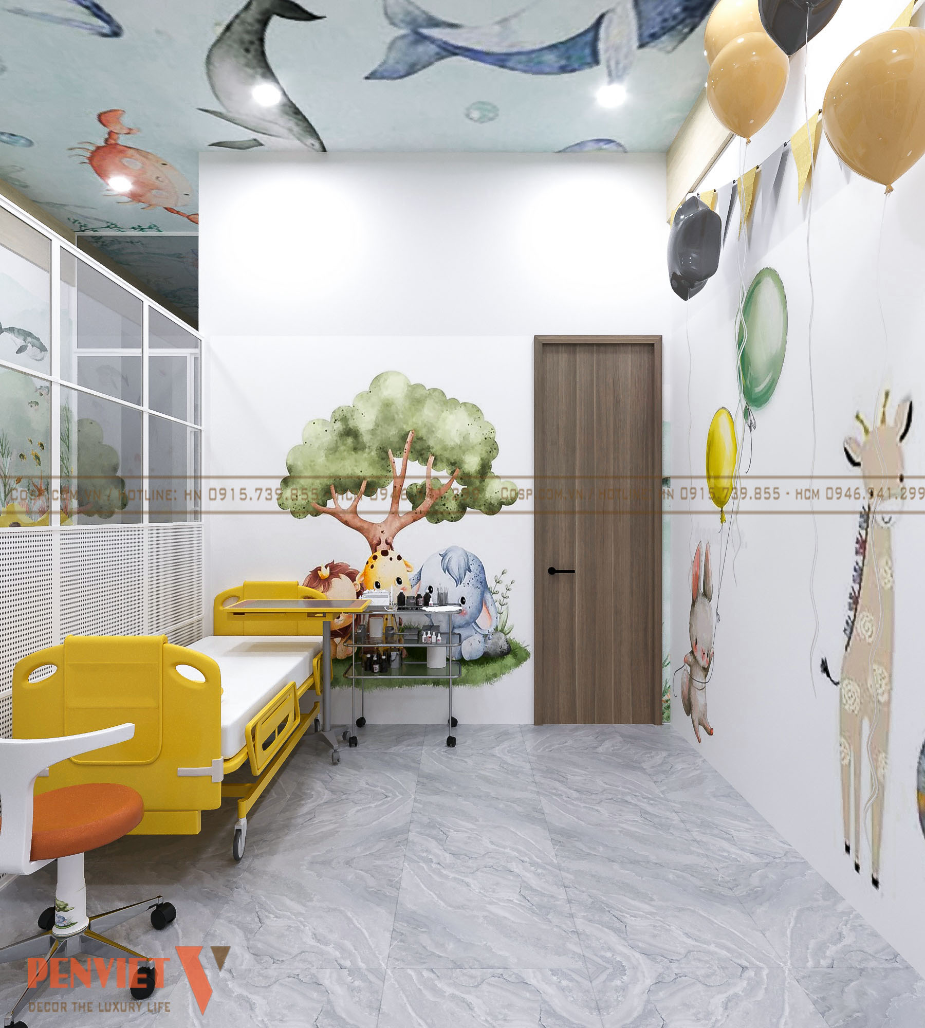 Phòng tiêm, hút mũi được trang trí hình vẽ dễ thương