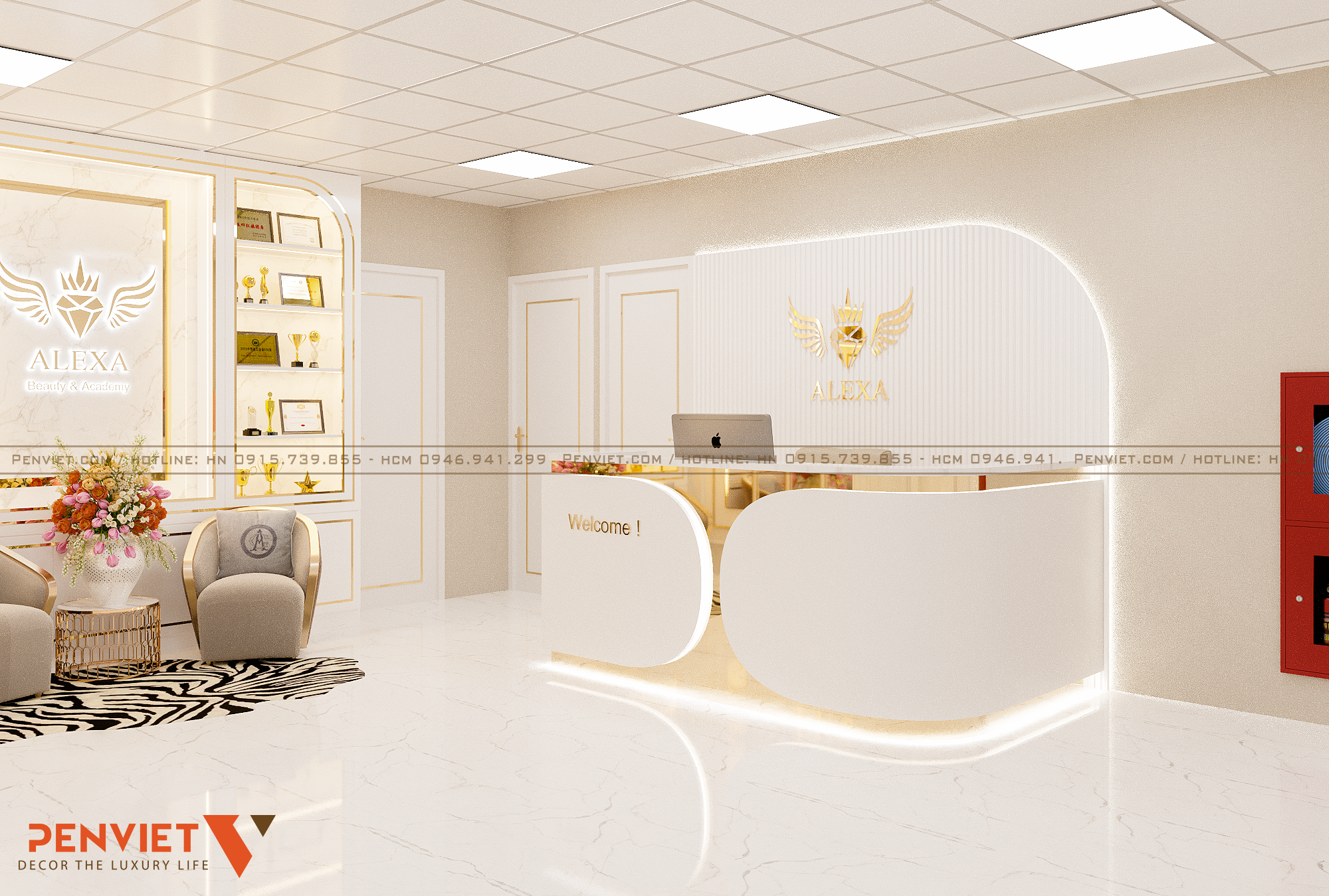 Quầy lễ tân có thiết kế các đường nét uốn lượn đẹp mắt