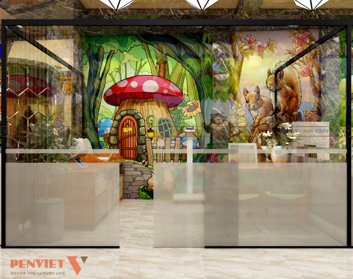 Vách ngăn kính mờ tạo sự riêng tư cho phòng khám