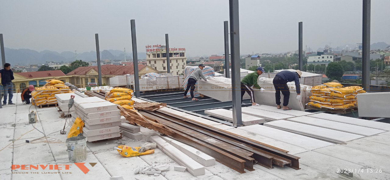 Hình ảnh thi công tấm sàn ALC tại công trình phòng khám Bảo Hà