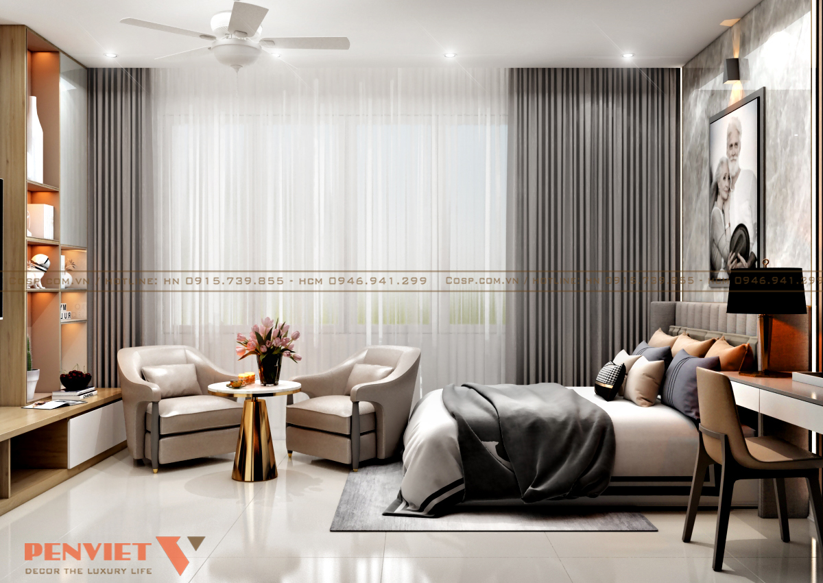 Nội thất phòng studio bố trí hài hòa, đáp ứng đủ công năng