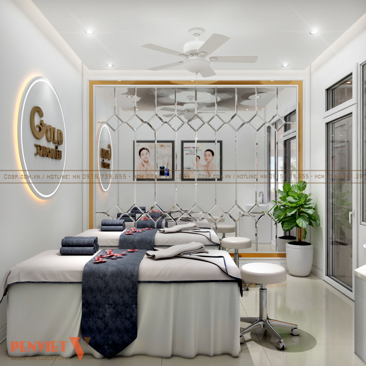 Vách logo có đèn LED nổi bật