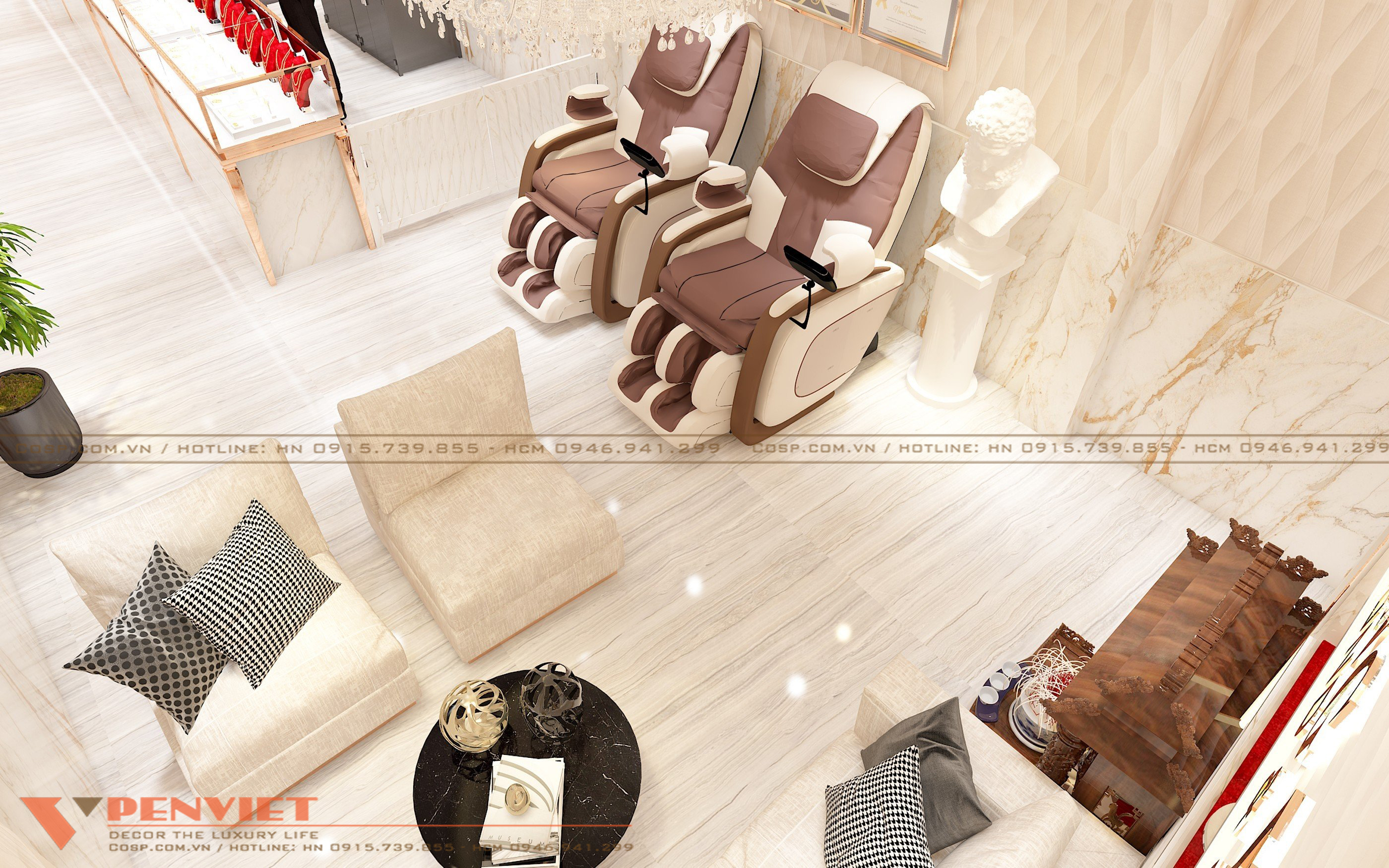 Ghế massage và ghế ngồi tạo sự thoải mái cho khách hàng