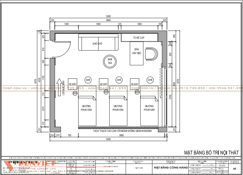 Mặt bằng công năng nội thất spa phun xăm Alexa