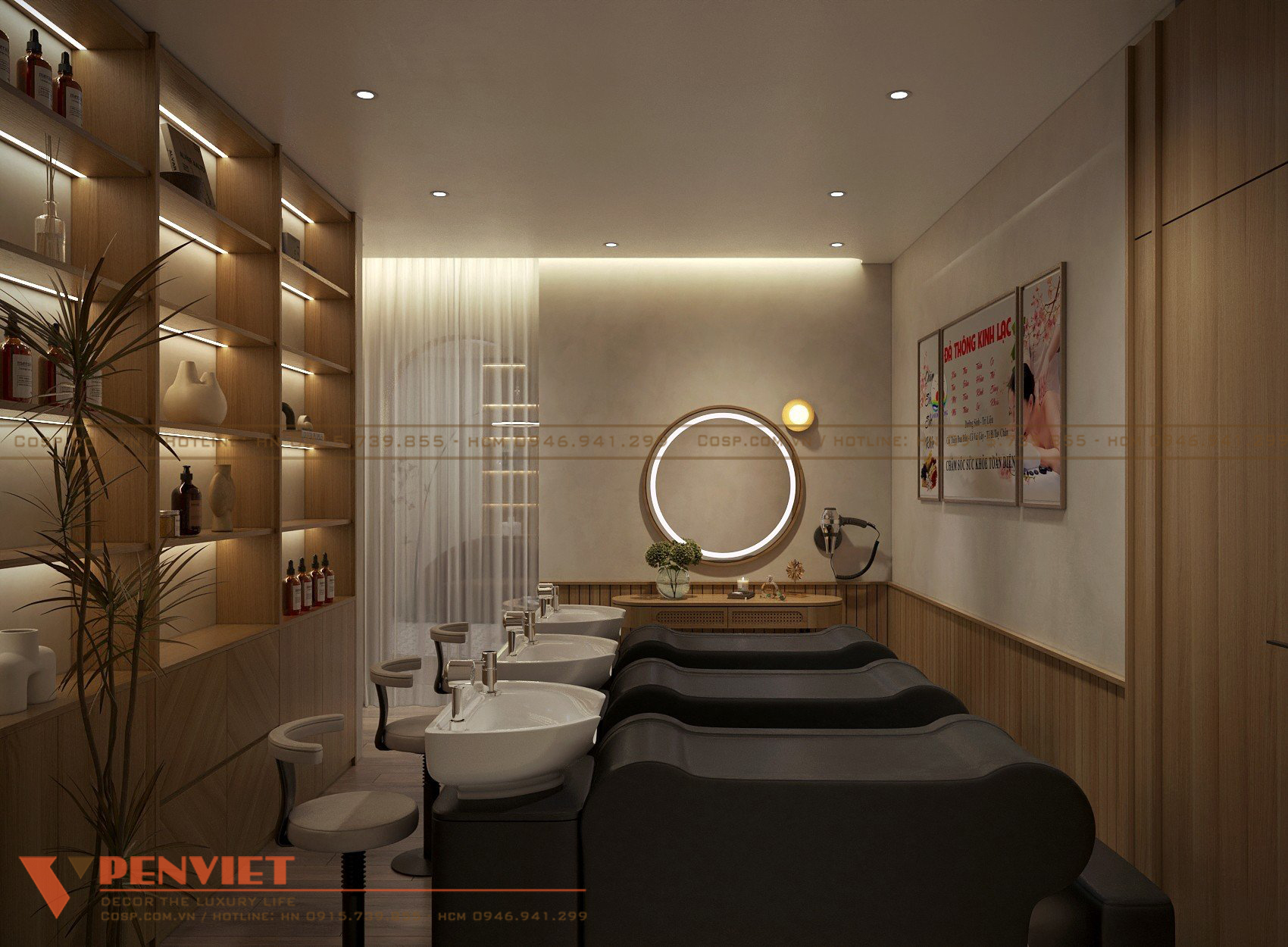 Ánh sáng dịu nhẹ giúp khách hàng thư giãn khi chăm sóc da đầu