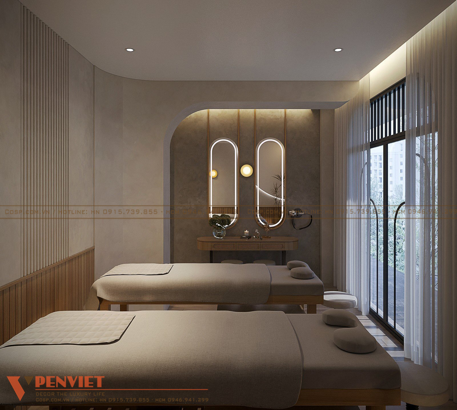 Ánh sáng hài hòa, không gian spa thoải mái