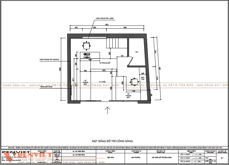Mặt bằng bố trí công năng của tiệm vàng