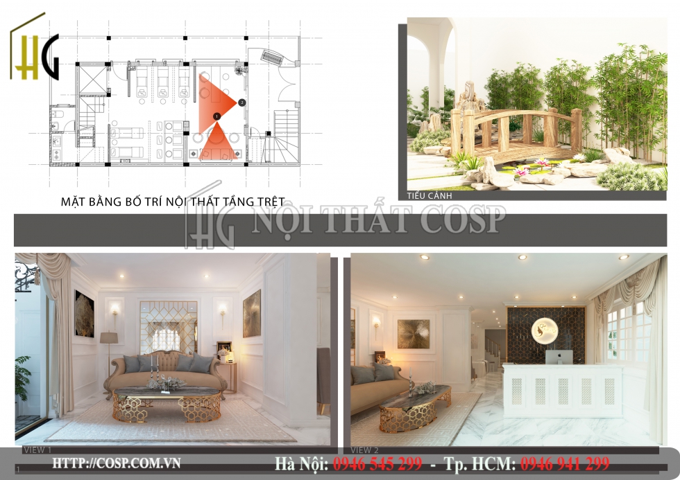 Mặt bằng bố trí nội thất tầng trệt spa Mimosa