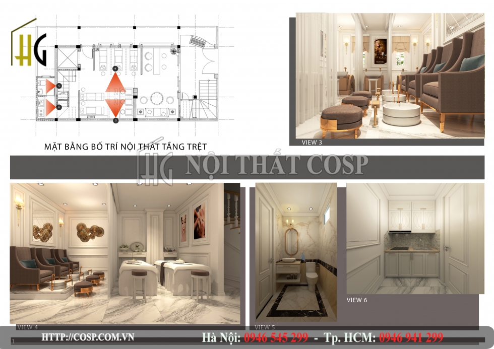 Bố trí phòng trị liệu tại tầng trệt spa Mimosa