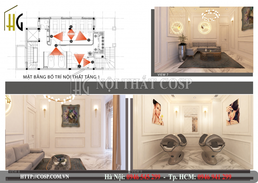 Mặt bằng bố trí tầng 1 của spa Mimosa