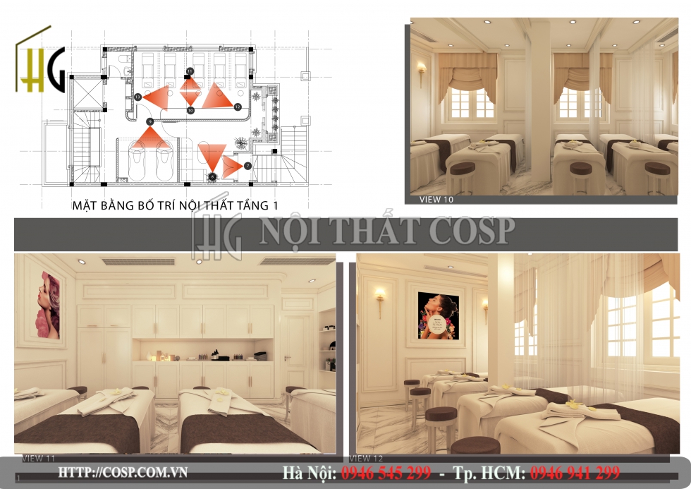 Nội thất tầng 1 spa Mimosa