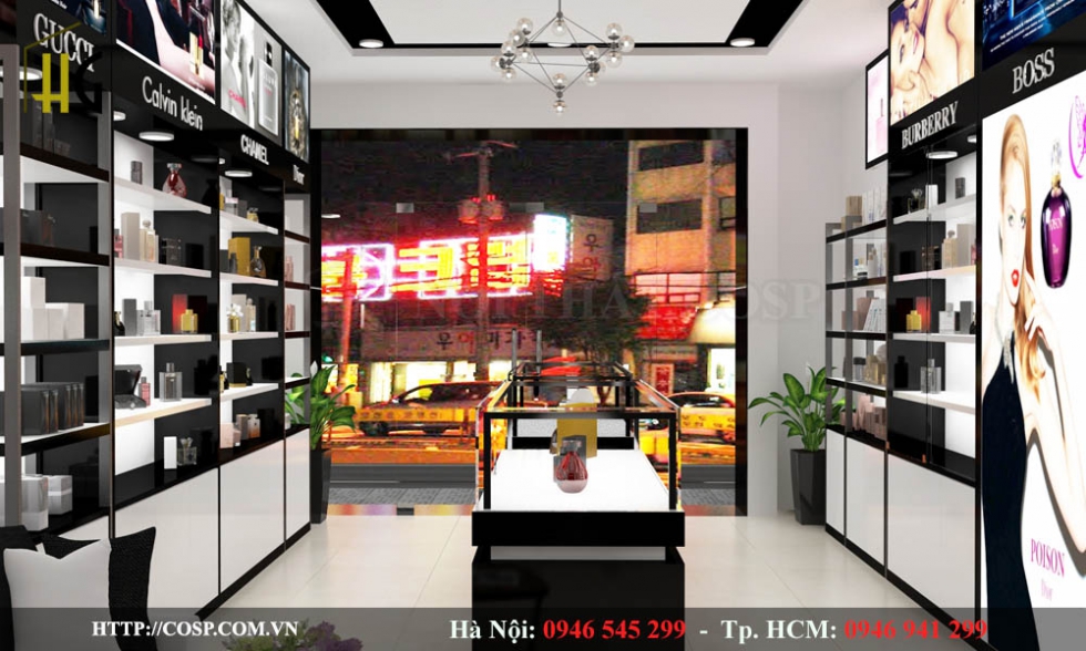 Thiết kế nội thất cửa mỹ phẩm, nước hoa