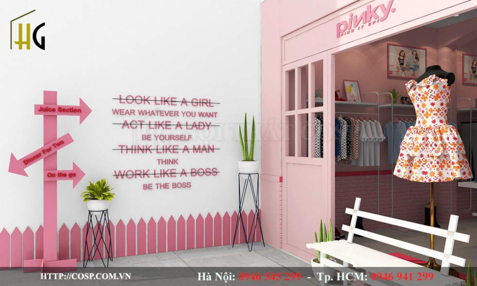 Thiết kế mặt tiền shop thời trang Pinky