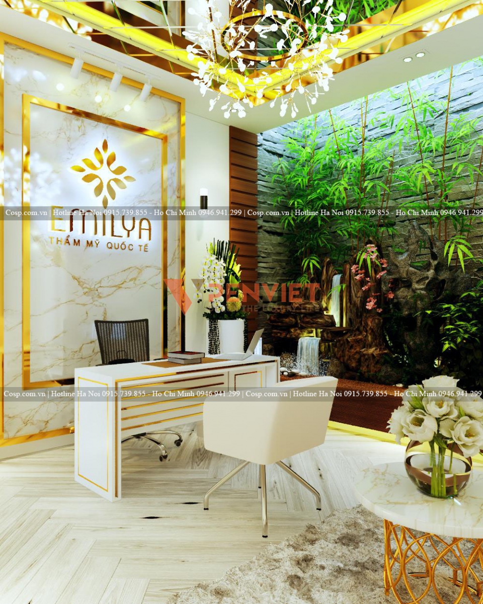 Quầy tiếp khách sang trọng với bộ bàn ghế đẹp mắt, sáng, thoáng