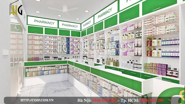 Bố trí lối đi rộng rãi cho không gian nhà thuốc