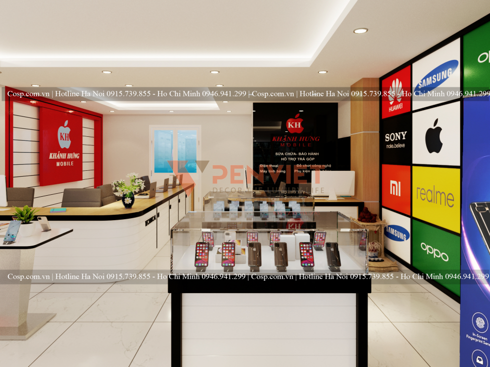Thiết kế nội thất shop điện thoại Khánh Hưng