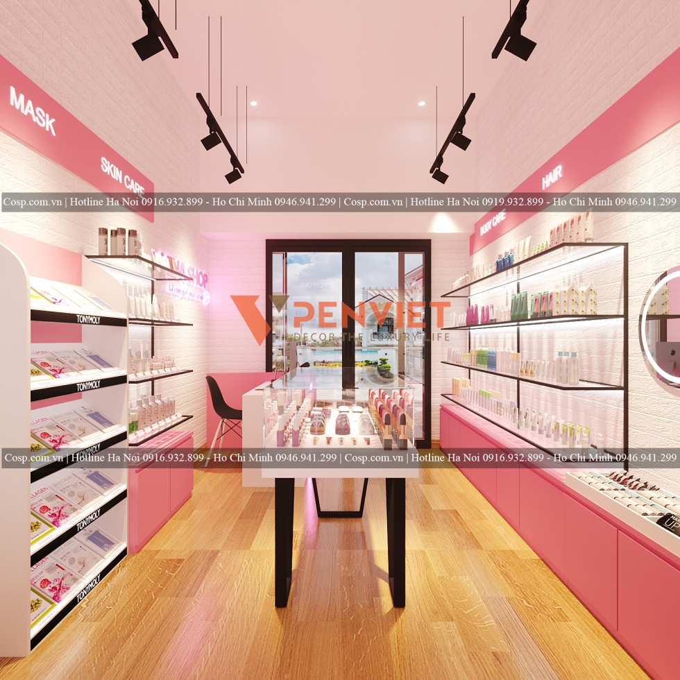 Sử dụng đèn chiếu rọi trong shop mỹ phẩm