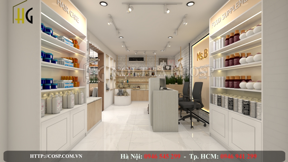 Sử dụng đèn led tròn trong thiết kế shop mỹ phẩm