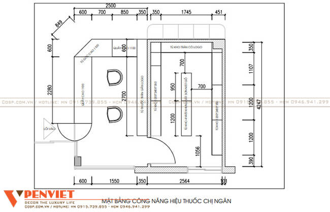 Bố trí mặt bằng khoa học trong thiết kế nhà thuốc An Bình