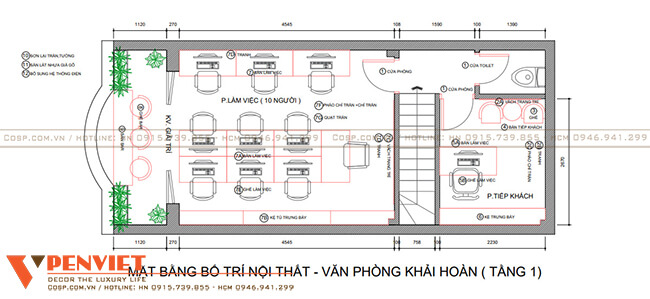 Khu vực làm việc tại tầng 1