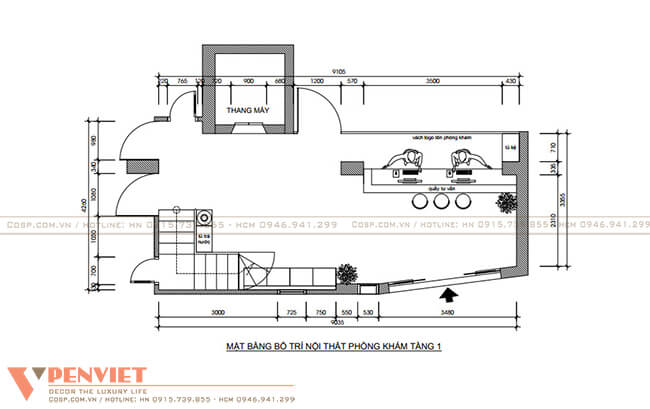 Mặt bằng bố trí nội thất phòng khám tầng 1