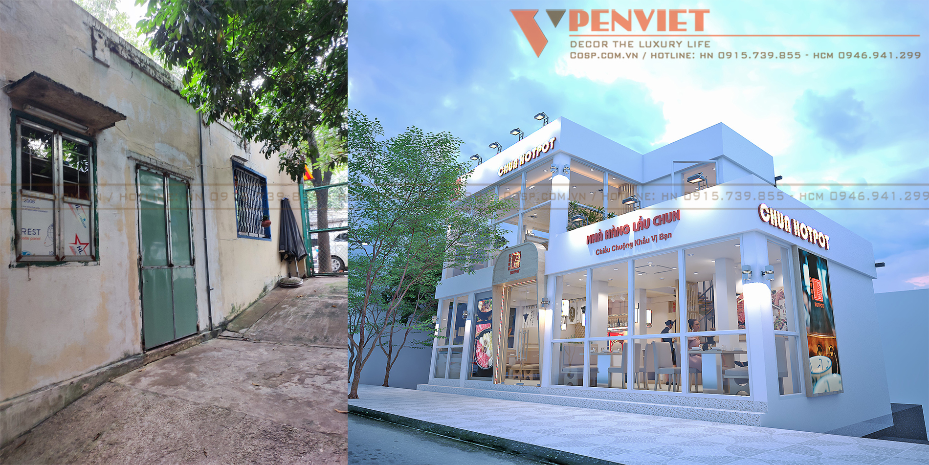 Kết hợp cải tạo kiến trúc và thiết kế nội thất quán lẩu Chun