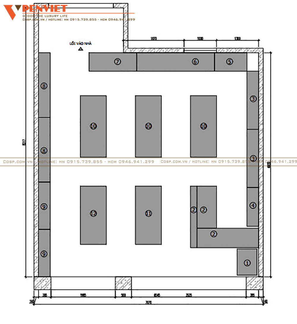 Bố trí mặt bằng nội thất shop mẹ và bé Mạnh Hà