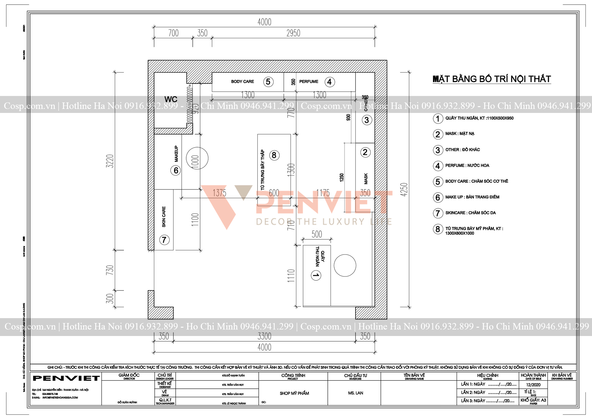 Bản vẽ thiết kế shop mỹ phẩm chị Lan
