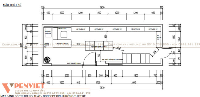 Mặt bằng bố trí nội thất cửa hàng rượu Minette