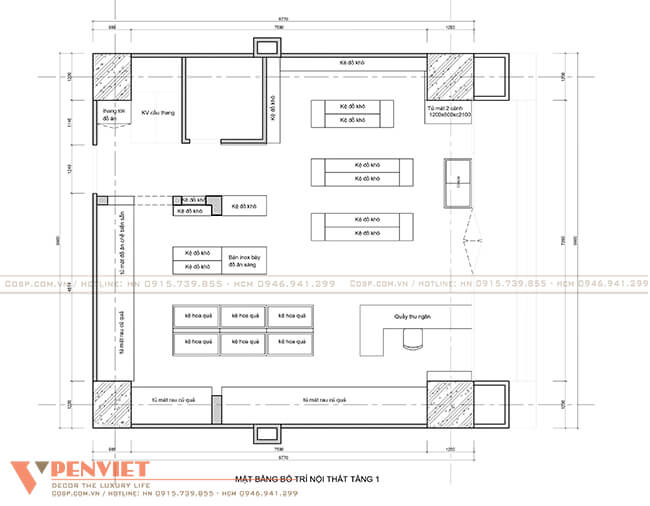 Bố trí mặt bằng tầng 1 của siêu thị AT Mart
