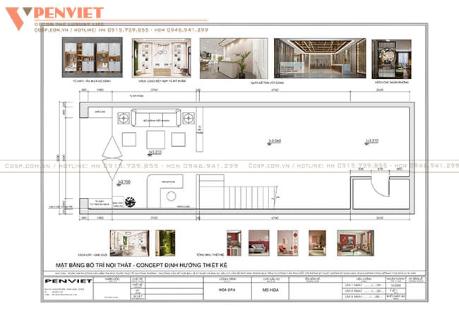 Bản vẽ bố trí mặt bằng phòng khách của Hoa Spa