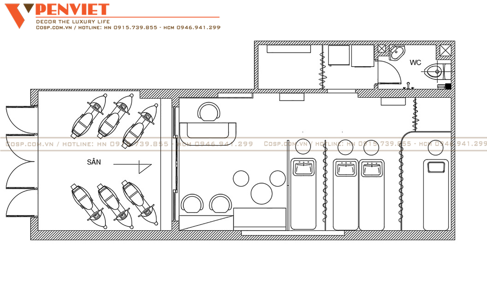 Bố trí mặt bằng giải pháp thiết kế nội thất spa khắc phục hạn chế về diện tích