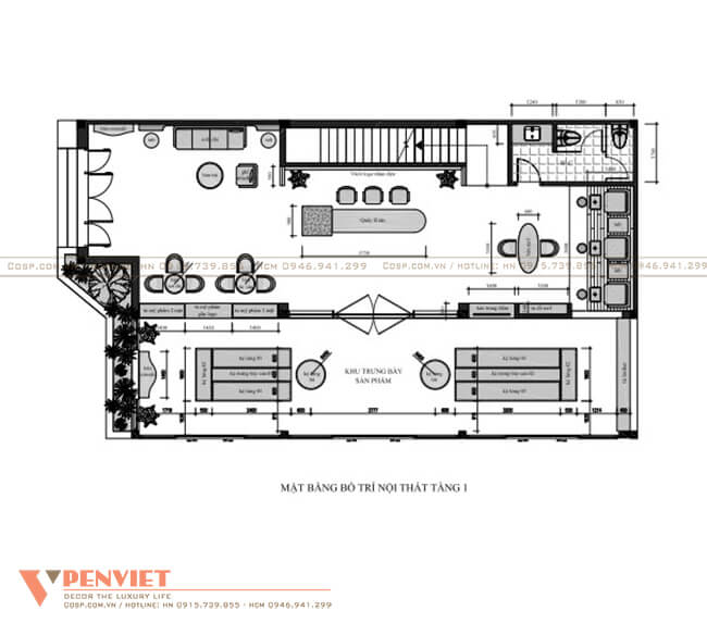 Bố trí mặt bằng tầng 1 thiết kế spa H+ Beauty