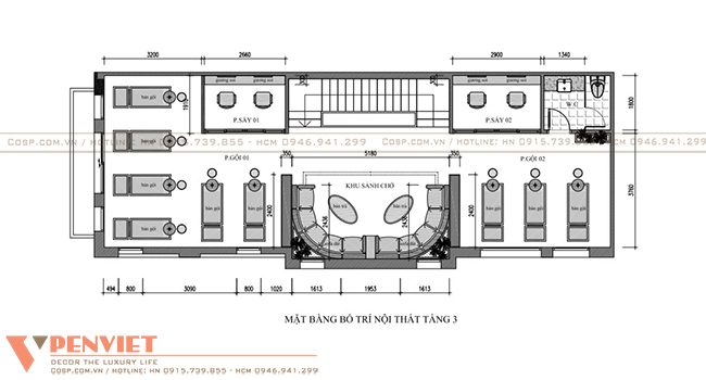 Bố trí mặt bằng tầng 3
