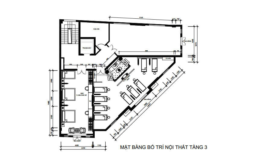 Mặt bằng bố trí nội thất tầng 3