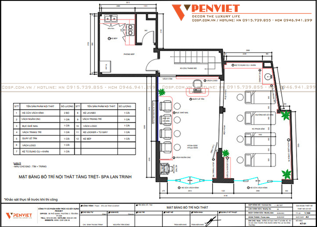 Bố trí mặt bằng tầng trệt spa Lan Trinh