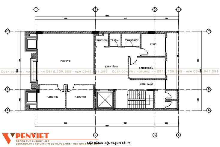 Mặt bằng hiện trạng lầu 2 spa Phương Loan