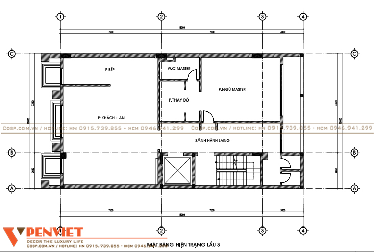 Mặt bằng hiện trạng lầu 3 spa Phương Loan