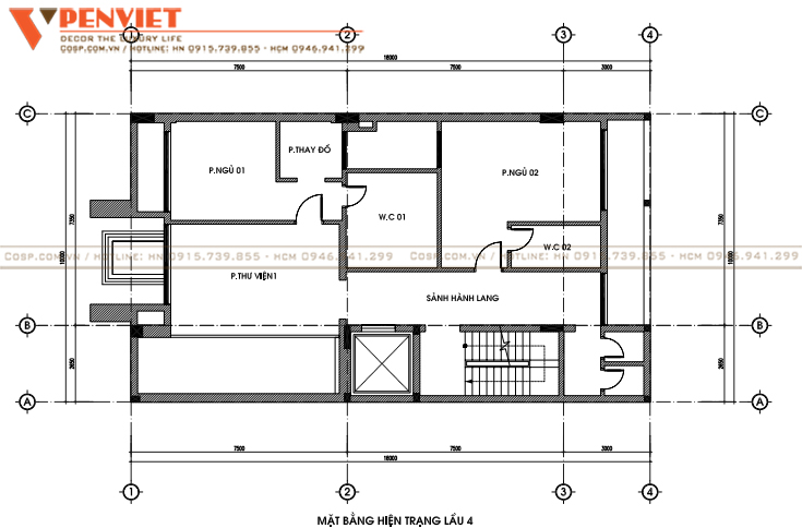 Mặt bằng hiện trạng lầu 4 spa Phương Loan