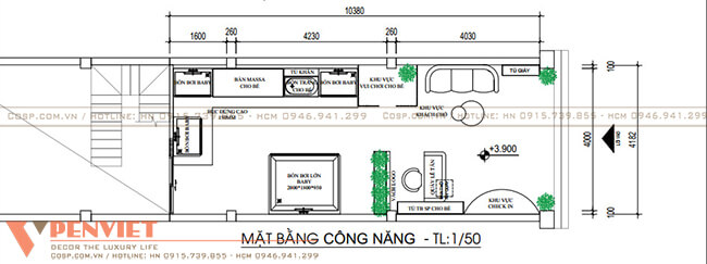 Bố trí mặt bằng nội thất spa Thi Võ Mom and Baby care