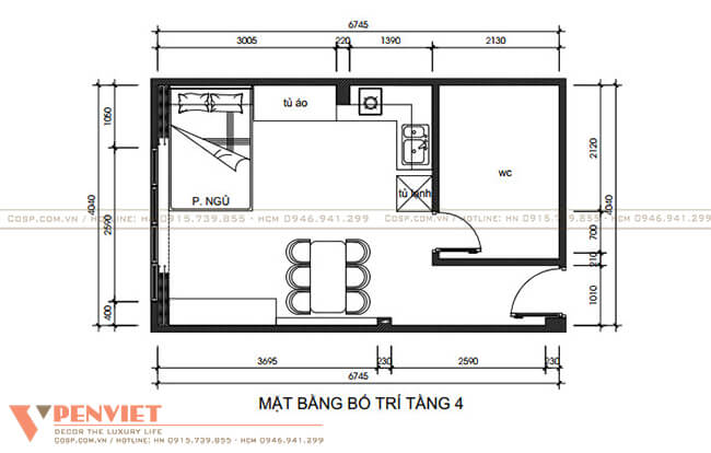 Bố trí mặt bằng nội thất tầng 4