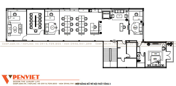 Mặt bằng bố trí nội thất tầng 3