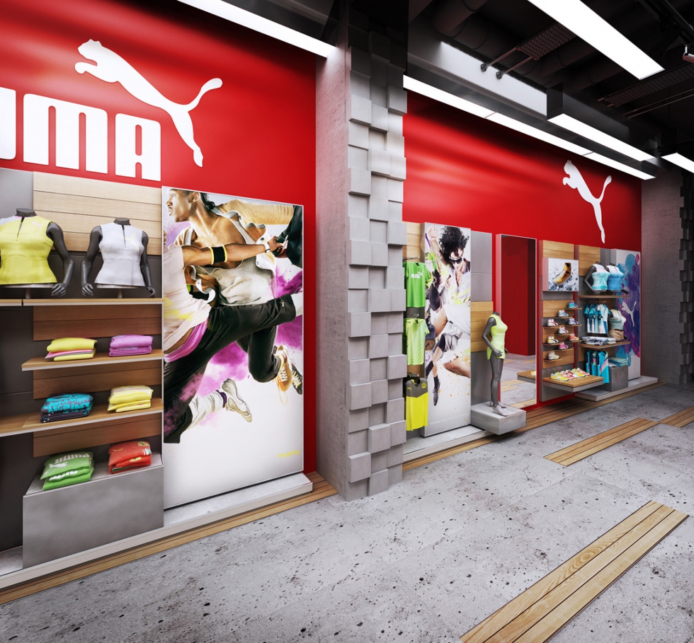 vách trưng bày thời trang puma