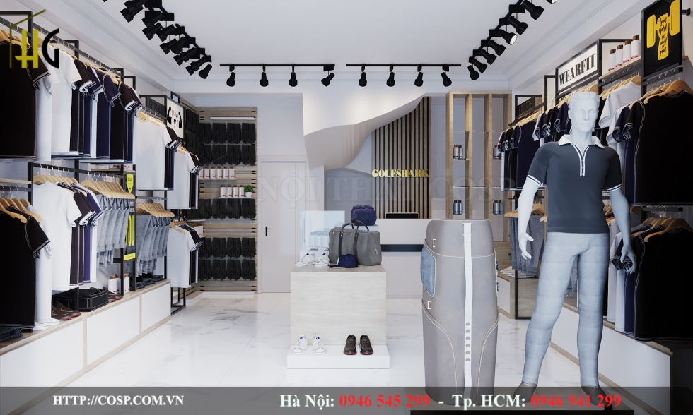 Thiết kế tủ kệ trưng bày sát tường cho shop quần áo