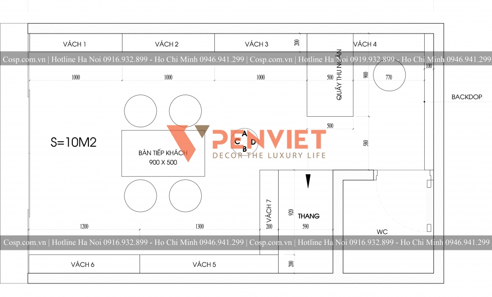 Mặt bằng thi công shop mỹ phẩm tracy