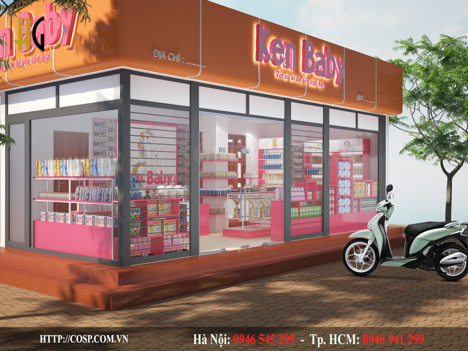 Thiết kế mặt tiền shop mẹ và bé Ken Baby