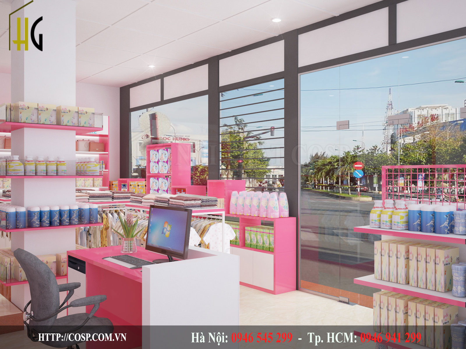 Thiết kế cửa kính giúp cửa hàng sang trọng và thoáng rộng