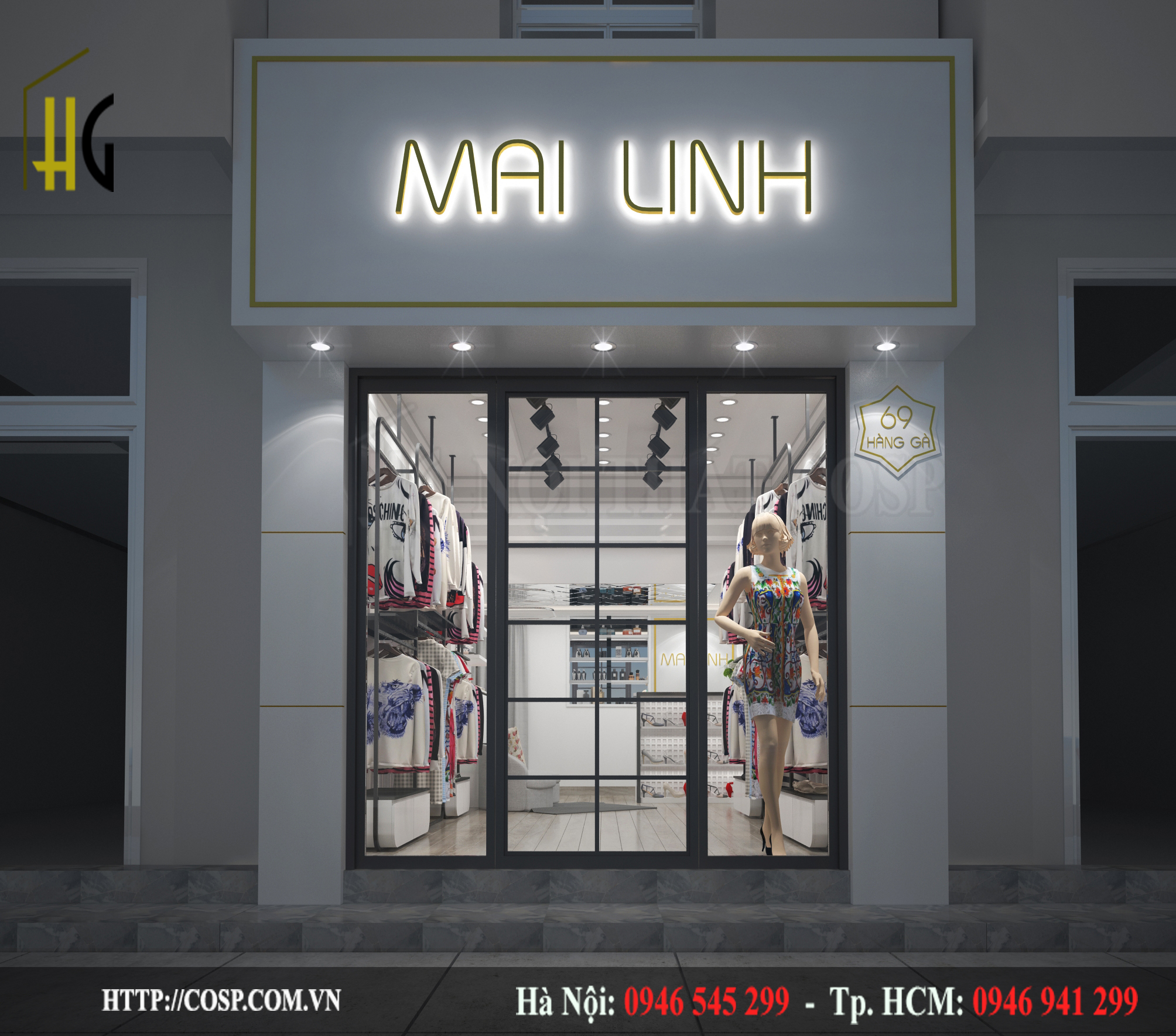 Thiết kế mặt tiền shop thời trang Mai Linh Hà Nội