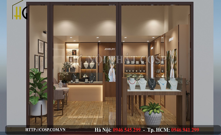 Thiết kế cửa ra vào cho cửa hàng trang sức Myan bằng kính trong suốt