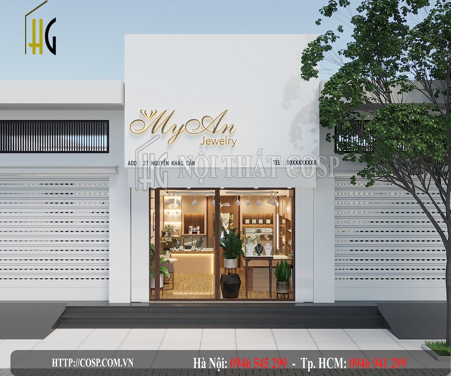 Không gian mặt tiền shop vàng bạc nữ trang Myan 
